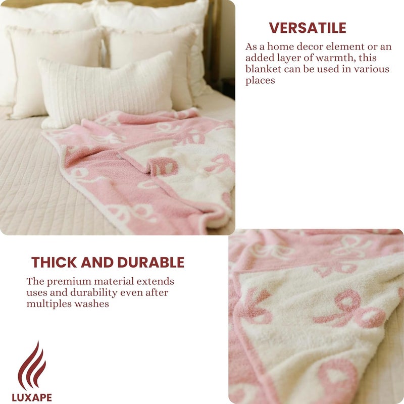 Luxape Bow Blanket Pink Bows Soft Throw Blanket Reversible Premium Cozy Fabric for Best Comfort - for Infant,Toddler,Newborn,Nursery,Girl,Throw,Crib,Stroller,Gift, (Pink Bows, 30x40 in) - Image 5